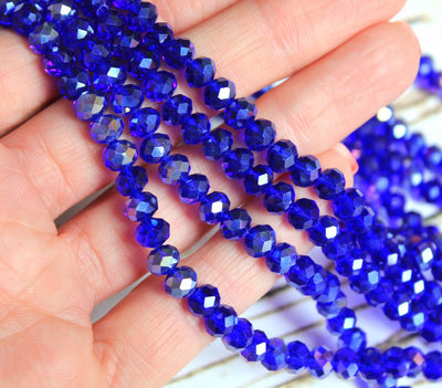 1 Strand of 6x5mm Faceted Glass Rondelle Beads ~ Electroplated Blue AB ~ approx. 88 beads