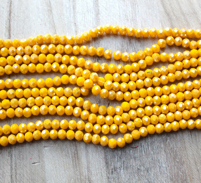1 Strand of 6x5mm Faceted Crystal Glass Rondelle Beads ~ Opaque Lustred Sunflower Yellow ~ approx. 85 beads
