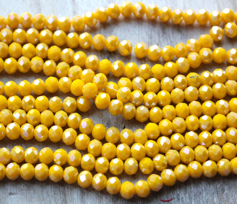1 Strand of 6x5mm Faceted Crystal Glass Rondelle Beads ~ Opaque Lustred Sunflower Yellow ~ approx. 85 beads