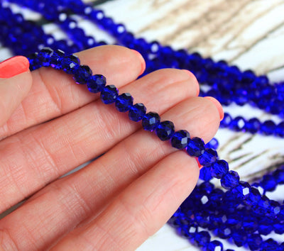 1 Strand of 6x4mm Faceted Glass Rondelle Beads ~ Dark Sapphire ~ approx. 88 beads