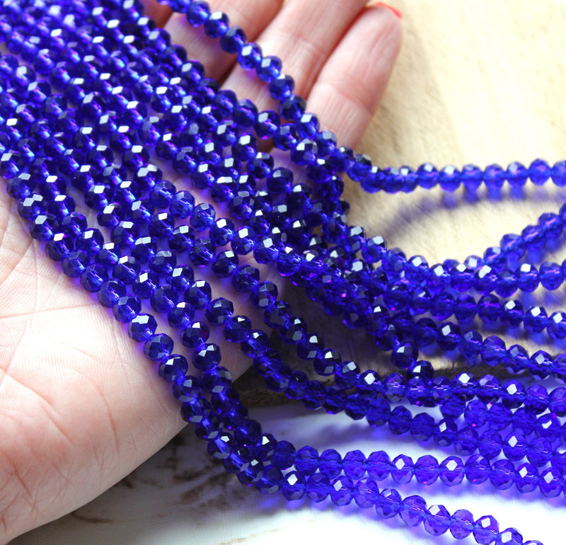 1 Strand of 6x4mm Faceted Glass Rondelle Beads ~ Dark Sapphire ~ approx. 88 beads