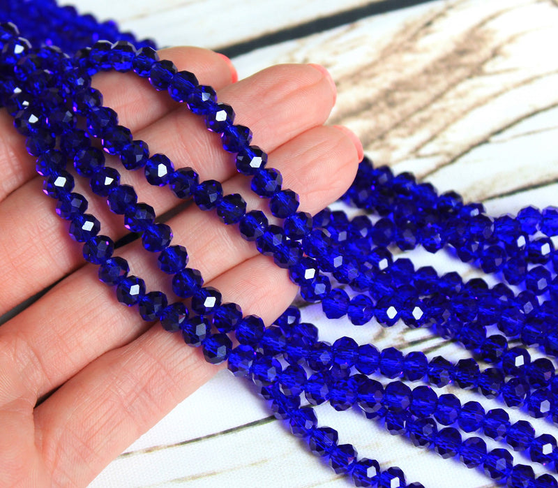 1 Strand of 6x4mm Faceted Glass Rondelle Beads ~ Dark Sapphire ~ approx. 88 beads