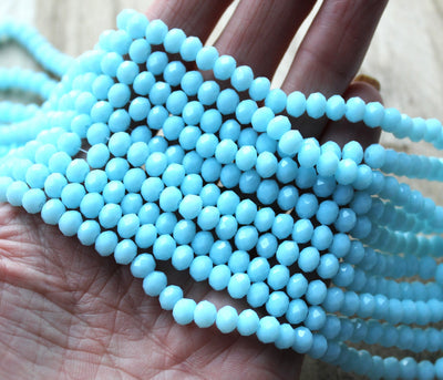 1 Strand of 6x5mm Faceted Crystal Glass Rondelle Beads ~ Opaque Light Blue ~ approx. 85 beads