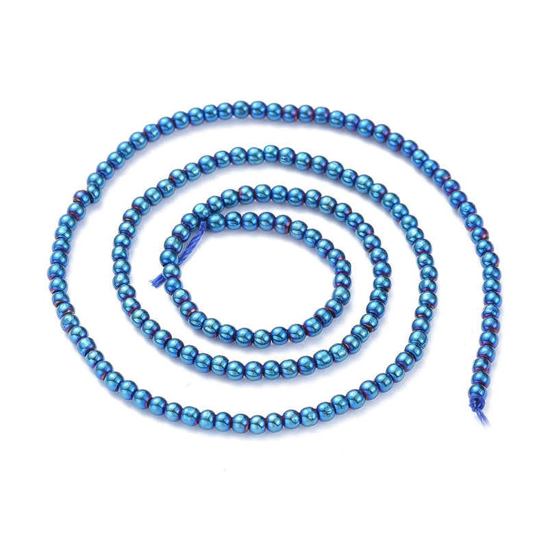 2.5mm Round Electroplated Glass Beads ~ Blue Plated ~ approx. 170 beads/string