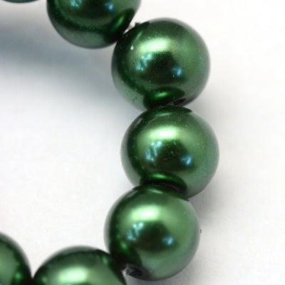 1 Strand of 8mm Round Glass Pearls ~ Green ~ Approx. 100  beads