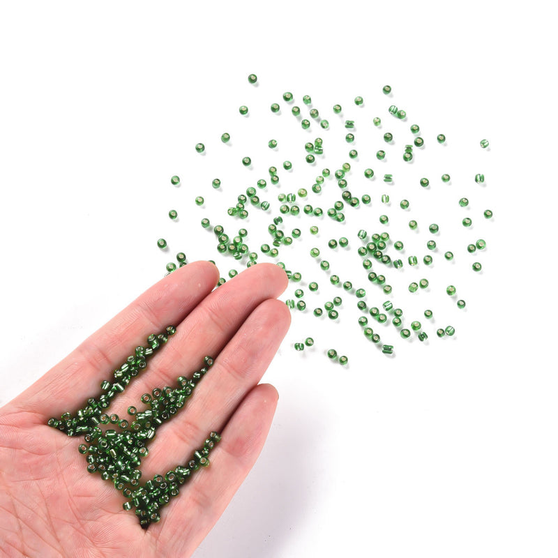 3mm Seed Beads ~ 20g ~ Silver Lined Green