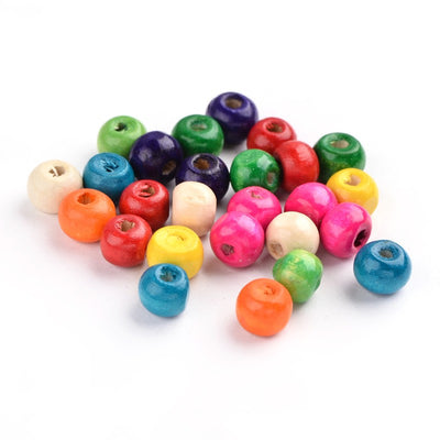 8mm Round Wooden Beads ~ Mixed Colours ~ Pack of 100