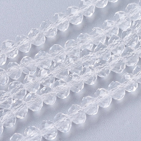 The Bead Store Faceted Glass Rondelle Beads Crystal Clear 