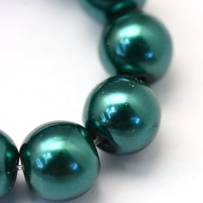 1 Strand of 8mm Round Glass Pearls ~ Dark Teal ~ Approx. 100  beads