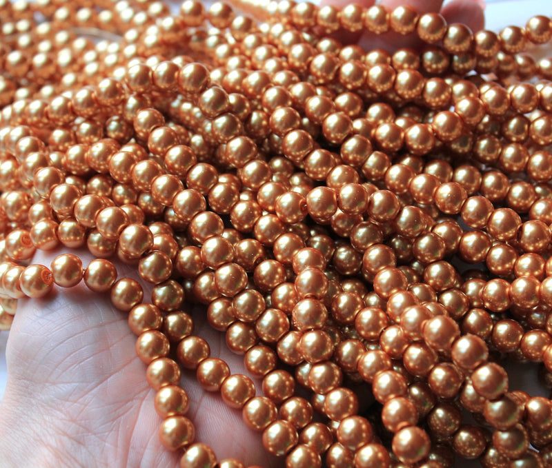 1 Strand of 8mm Round Glass Pearls ~ Antique Gold ~ approx. 100 beads