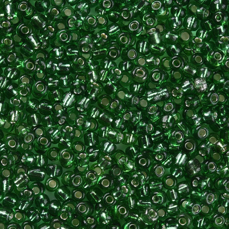 3mm Seed Beads ~ 20g ~ Silver Lined Green