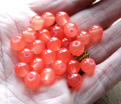 8mm Round Jade Style Glass Beads ~ Orange ~ 20 beads