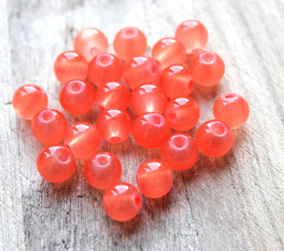 8mm Round Jade Style Glass Beads ~ Orange ~ 20 beads