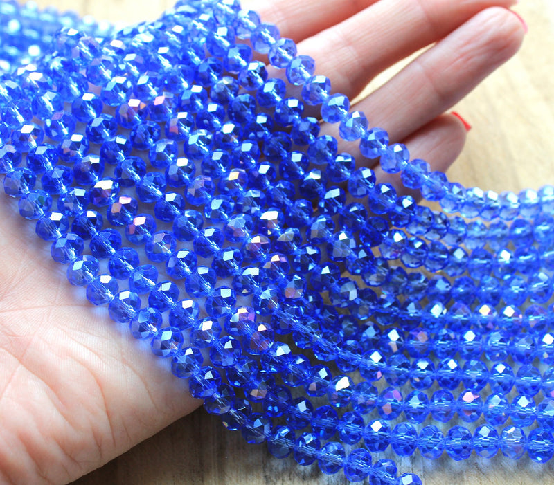 1 Strand of 8x6mm Faceted Glass Rondelle Beads ~ Lustred Cornflower Blue ~ approx. 72 beads