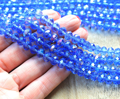 1 Strand of 8x6mm Faceted Glass Rondelle Beads ~ Lustred Cornflower Blue ~ approx. 72 beads