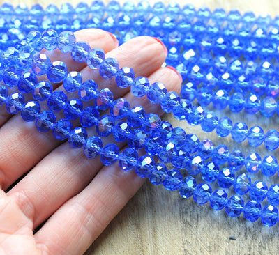 1 Strand of 8x6mm Faceted Glass Rondelle Beads ~ Lustred Cornflower Blue ~ approx. 72 beads