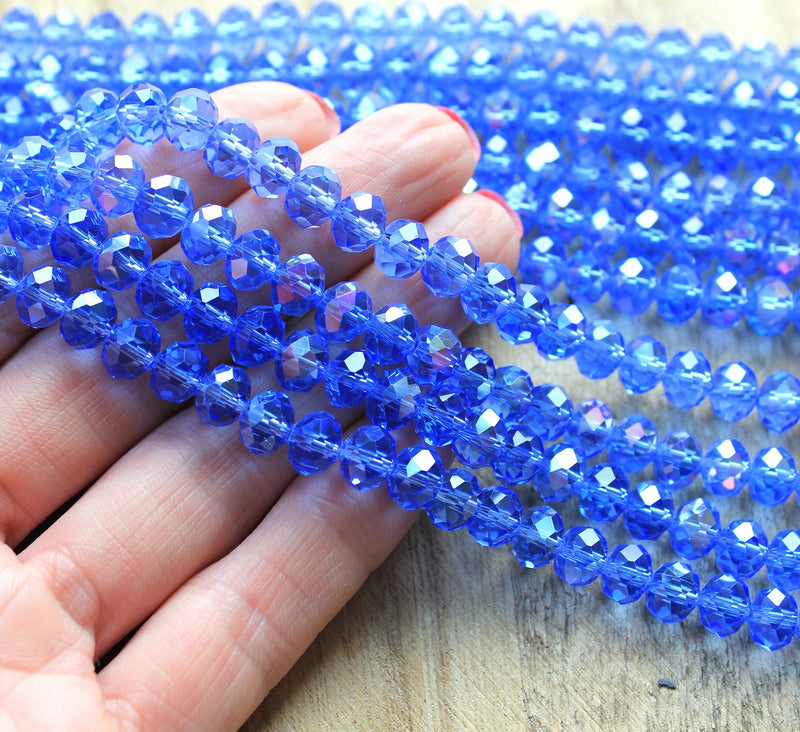 1 Strand of 8x6mm Faceted Glass Rondelle Beads ~ Lustred Cornflower Blue ~ approx. 72 beads