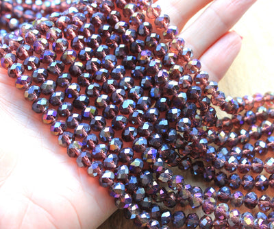 1 Strand of 8x6mm Faceted Glass Rondelle Beads ~ Electroplated Amethyst ~ approx. 72 beads