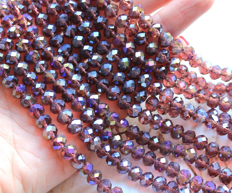 1 Strand of 8x6mm Faceted Glass Rondelle Beads ~ Electroplated Amethyst ~ approx. 72 beads