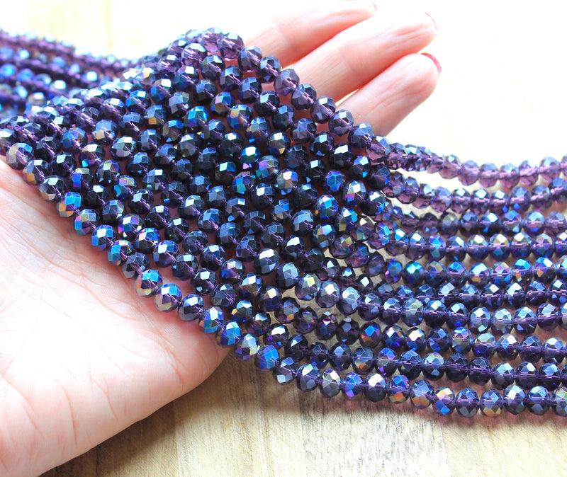 1 Strand of 8x6mm Faceted Glass Rondelle Beads ~ Indigo AB ~ approx. 72 beads