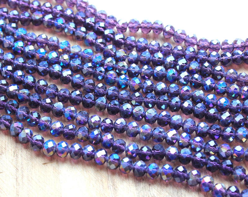 1 Strand of 8x6mm Faceted Glass Rondelle Beads ~ Indigo AB ~ approx. 72 beads