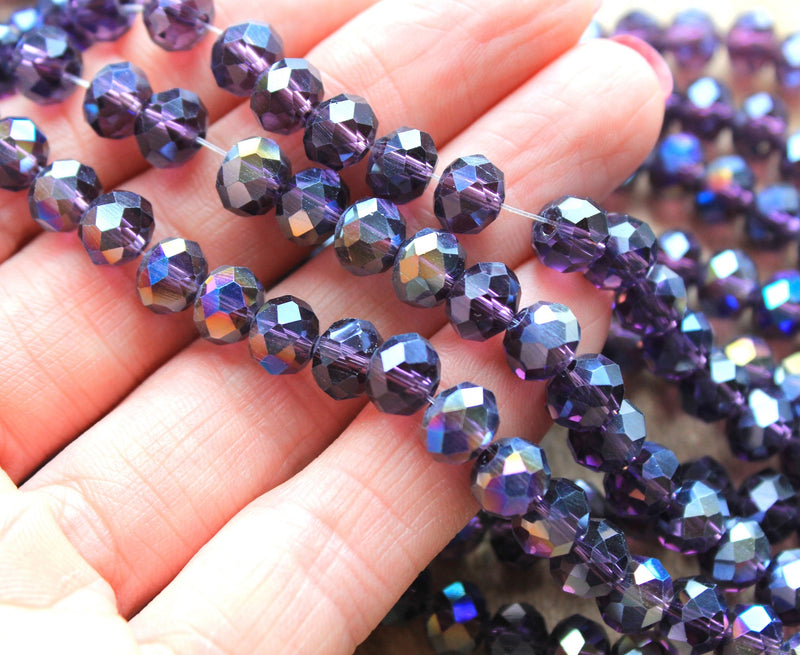 1 Strand of 8x6mm Faceted Glass Rondelle Beads ~ Indigo AB ~ approx. 72 beads