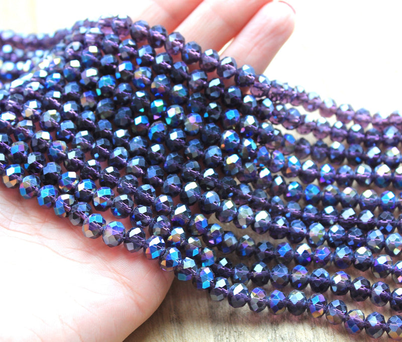 1 Strand of 8x6mm Faceted Glass Rondelle Beads ~ Indigo AB ~ approx. 72 beads