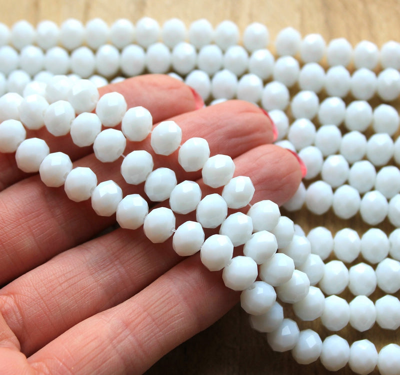 1 Strand of 8x6mm Faceted Glass Rondelle Beads ~ Opaque White ~ approx. 72 beads