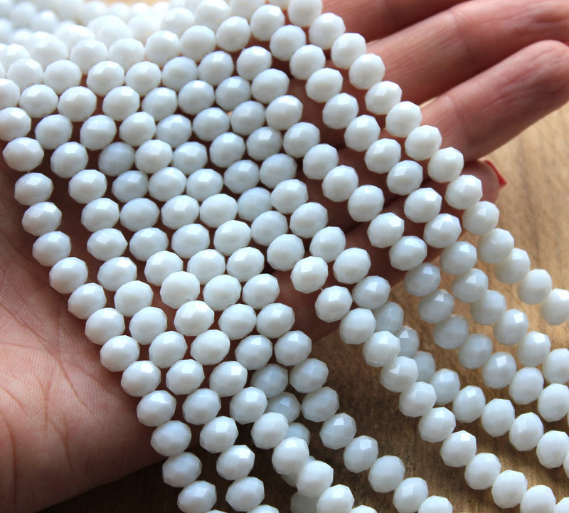 1 Strand of 8x6mm Faceted Glass Rondelle Beads ~ Opaque White ~ approx. 72 beads