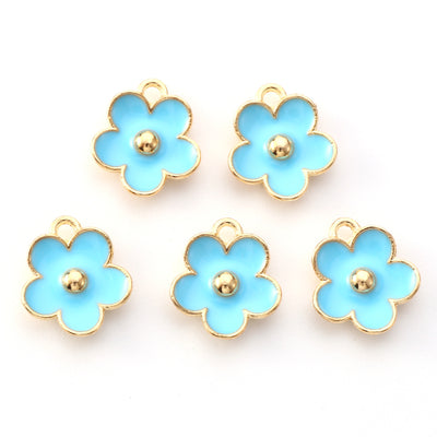 13x11mm Gold Plated Light Blue Enamel Flower Charms ~ Pack of 2