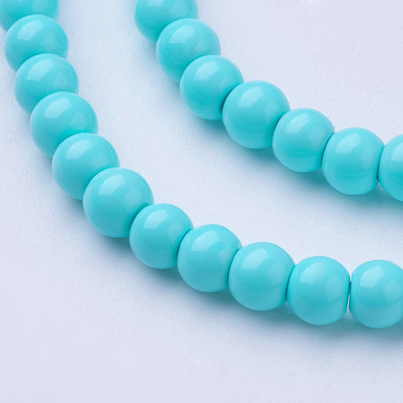4mm Round Glass Pearls ~ Blue Turquoise ~ approx. 200 beads / strand