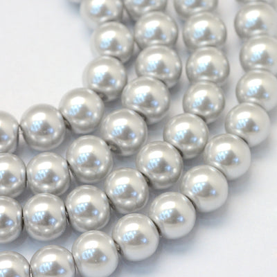 1 Strand of 8mm Round Glass Pearls ~ Light Silver ~ approx. 105 beads