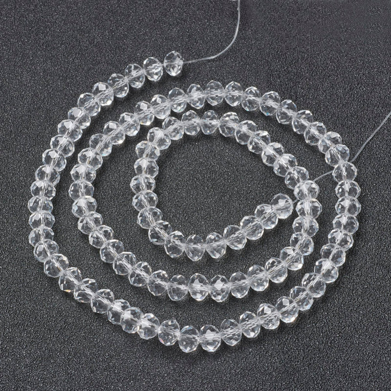 1 Strand of 8x6mm Faceted Glass Rondelle Beads ~ Crystal Clear ~ approx. 68 beads