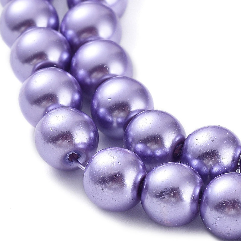 1 Strand of 8mm Round Glass Pearls ~ Purple ~ Approx. 100  beads