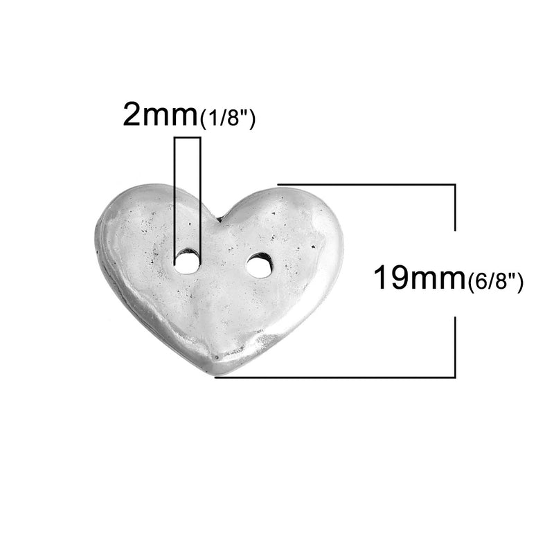 19x16mm Antique Silver Hammered Heart Button
