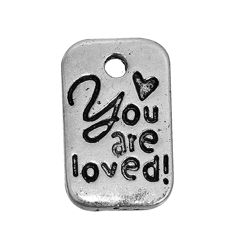 11x7mm Antique Silver Plated "You Are Loved" Charms ~ Pack of 2