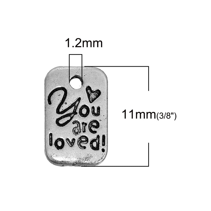 11x7mm Antique Silver Plated "You Are Loved" Charms ~ Pack of 2