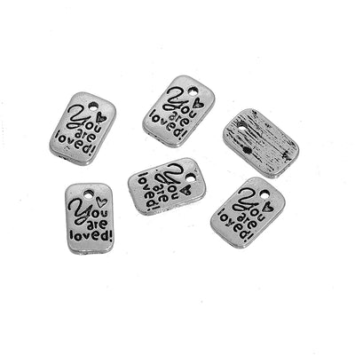 11x7mm Antique Silver Plated "You Are Loved" Charms ~ Pack of 2