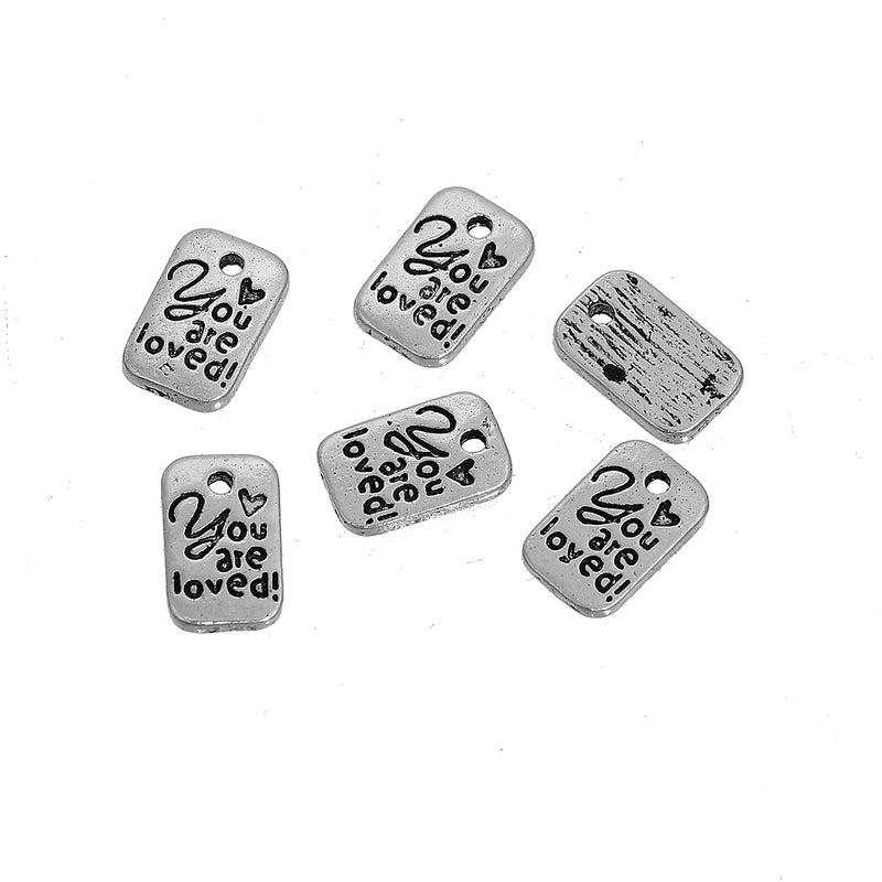 11x7mm Antique Silver Plated "You Are Loved" Charms ~ Pack of 2