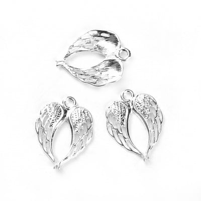 2 x Silver Plated Heart Shaped Wings Charms ~ 22x17mm