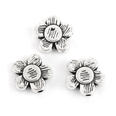 10mm Antique Silver Flower Beads ~ 5 beads