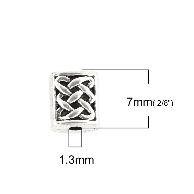 7x6mm Rectangle Antique Silver Plated Celtic Knot Beads ~ Pack of 10