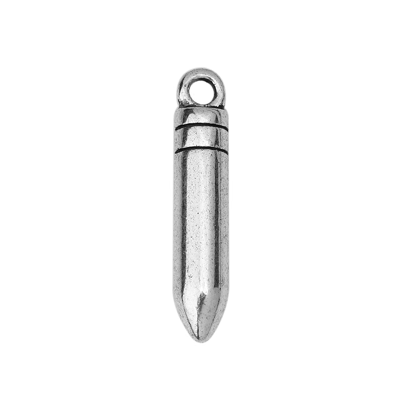 23x5mm Antique Silver Plated Bullet Pendant