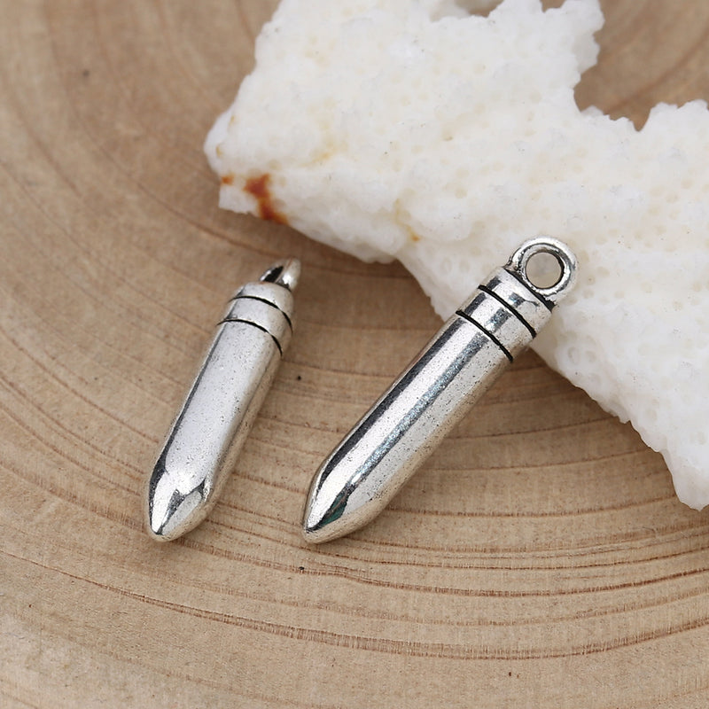 23x5mm Antique Silver Plated Bullet Pendant