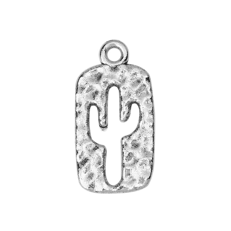 23x12mm Hammered Antique Silver Plated Cactus Pendant ~ Buy One Get One Free