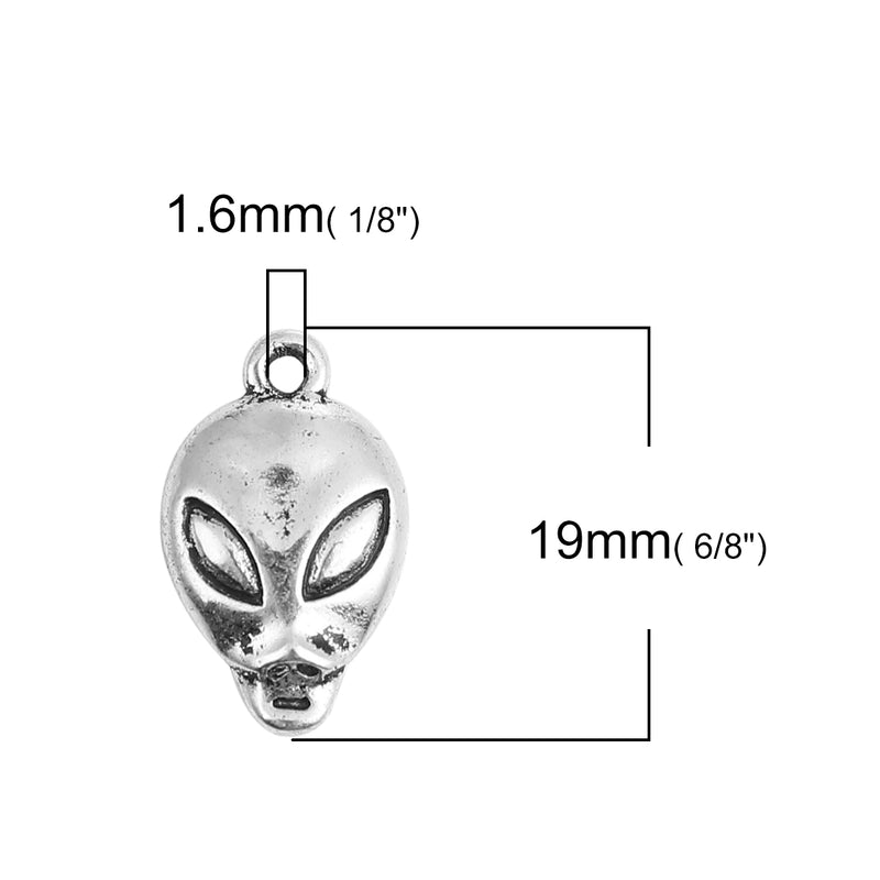 19x11mm Antique Silver Plated Alien Charm