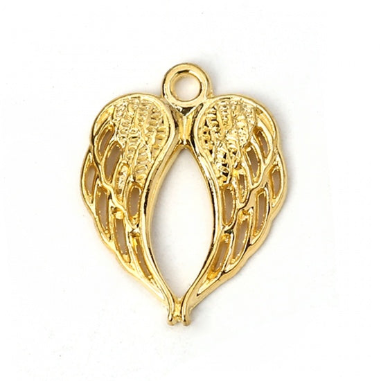 2 x Gold Plated Heart Shaped Wings Charms ~ 22x17mm