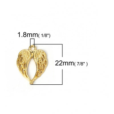 2 x Gold Plated Heart Shaped Wings Charms ~ 22x17mm