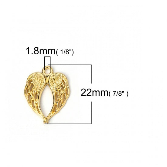 2 x Gold Plated Heart Shaped Wings Charms ~ 22x17mm