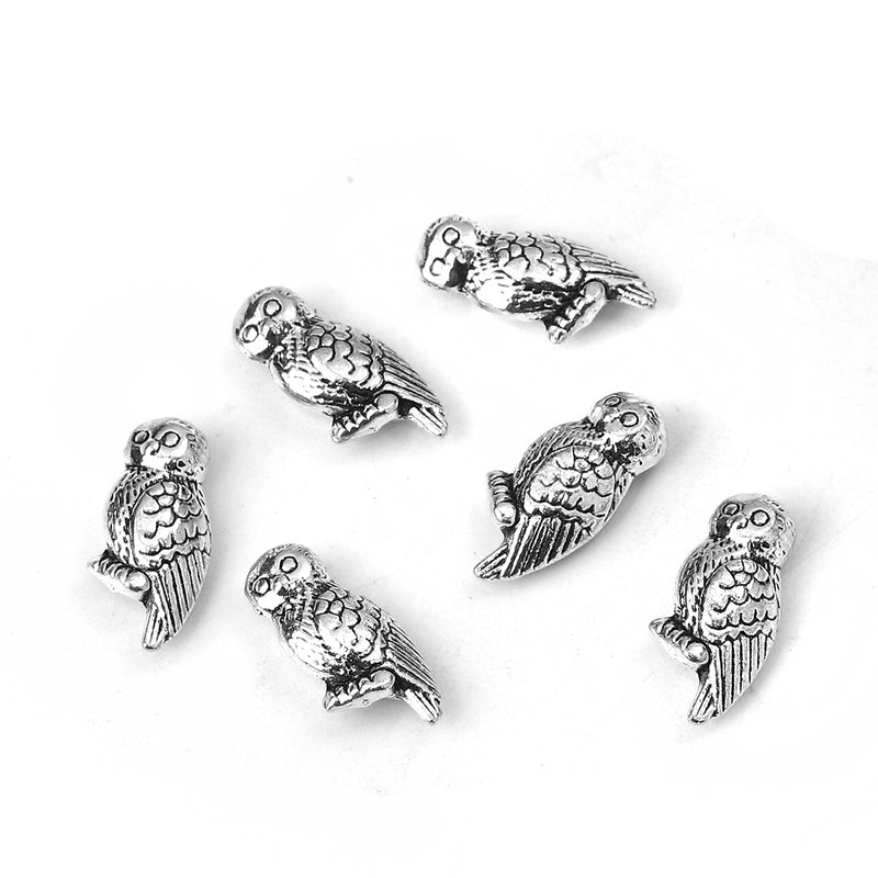 4 x Antique Silver Owl Beads ~ 16x8mm